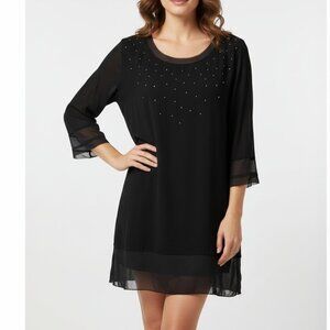 Belldini Black Studded Tunic Shirt Top Blouse Mini Dress 3/4 Sleeve Size 3x